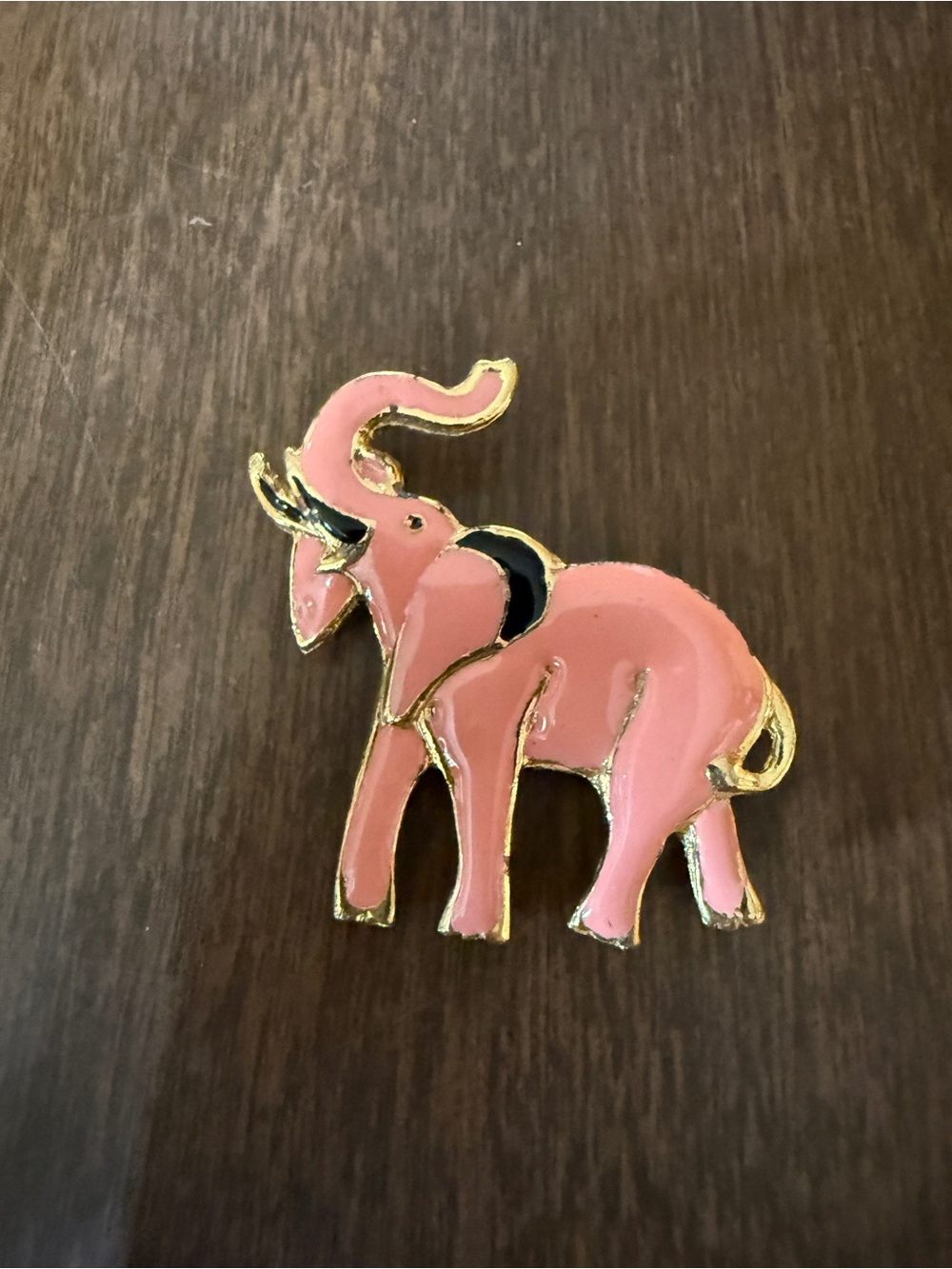 Pink And Black Enamel Elephant Pin Trunk Raised Brooch Vintage